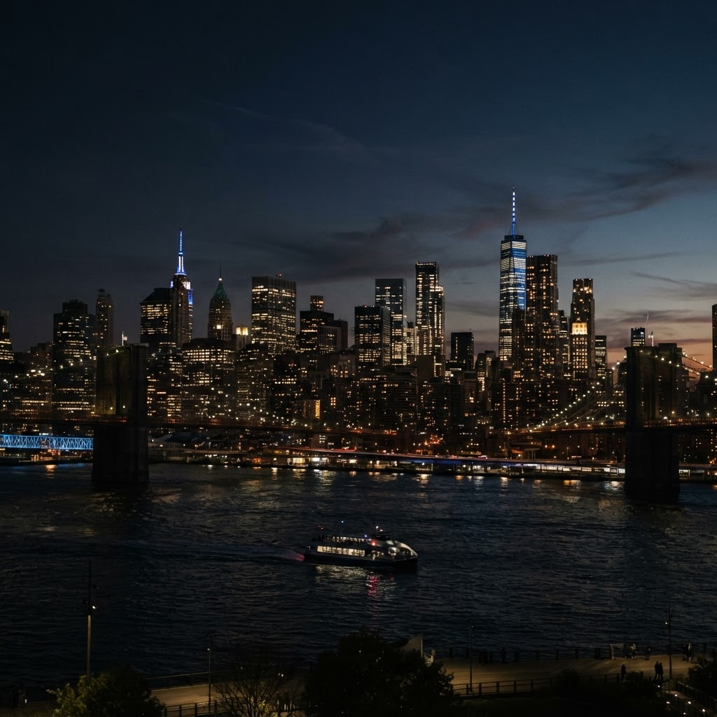 New York City skyline at dusk